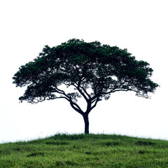 Obraz premium Lush green hilltop with single, large tree.