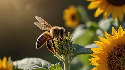 Here are a few options for your stock photo description, all under 200 characters:..**Option 1 (Focus on detail):**..> Close-up of honeybee collecting pollen from a sunflower