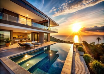 Obraz premium Oceanfront Luxury Villa Infinity Pool: Stunning Coastal Home Design