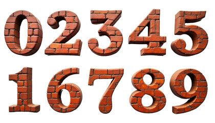 Naklejka premium Three-dimensional brick-style numbers from zero to nine on a transparent background