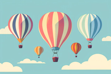 Naklejka premium Multiple vibrant hot air balloons soaring in a clear sky with fluffy clouds.