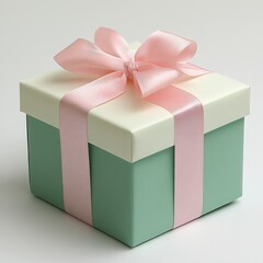 Beautiful pastel green gift box adorned with a pink ribbon, perfect for special occasions like birthdays or