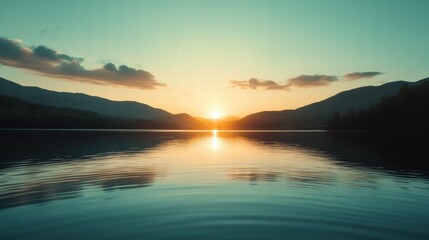 Obraz premium Serene sunset reflection calm lake photography tranquil environment aerial view peaceful concept