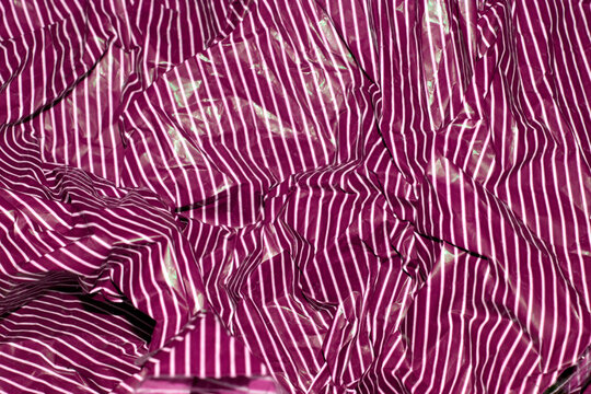 Sweet Wrapper Fine Stripes Lines on Plastic Paper Crumpled Warped Vertical or Horizontal Lined Background