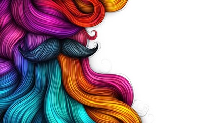 Colorful Flowing Hair Illustration Featuring Stylized Mustache and Vibrant Swirls in a Dynamic Design Ideal for Creative Projects and Personal Branding Needs