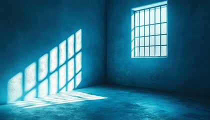 Sunlit Prison Cell Corner Showing Bars and Shadow