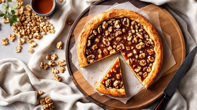 B&uuml;ndner Nusstorte Swiss Walnut Tart with Caramelized Filling (Swiss Cuisine)