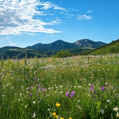 Postcards of wildflowers against hills and sky