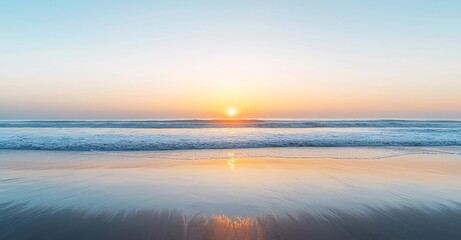In the morning, the sea is illuminated by an orange sunrise as the sun sets.