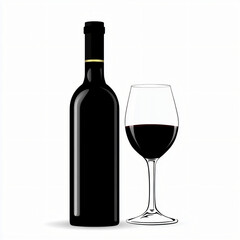 minimalist vector icon of a wine bottle with a glass, isolated on white