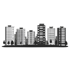 Monochrome cityscape illustration.