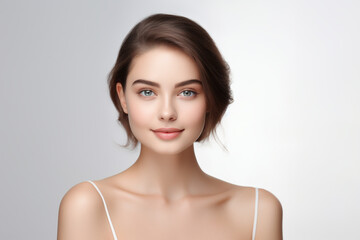 Fototapeta premium Radiant Beauty: Young Woman with Fresh, Glowing Skin