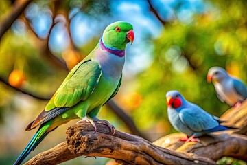 Fototapeta premium Indian Ringneck Parrot Pigeon Photobomb Aerial View - Funny Bird Photo
