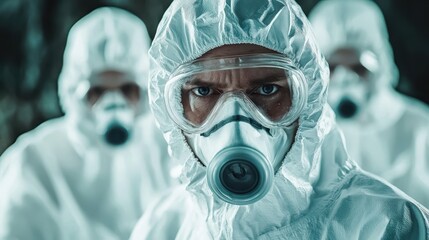 Medical professionals clad in full protective gear, including masks and goggles, demonstrate readiness to tackle serious health threats in a clinical environment.