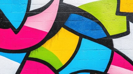 Fototapeta premium Vibrant abstract mural with colorful shapes and patterns on a wall