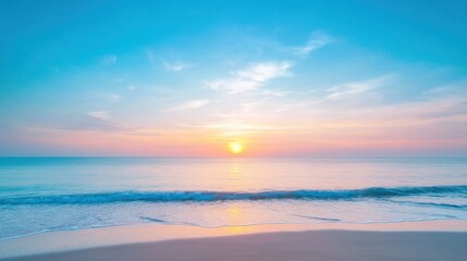 Fototapeta premium Serene Sunset Over Calm Ocean Water with Soft Blue and Pink Hues