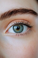 Obraz premium Close-up view of a woman's eye showcasing intricate details and vibrant colors, highlighting natural beauty in
