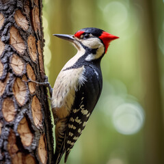 Tiere im Wald - Specht h&auml;mmert im tiefen Wald