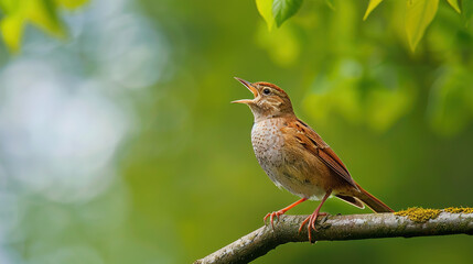 Singing nightingale against green background