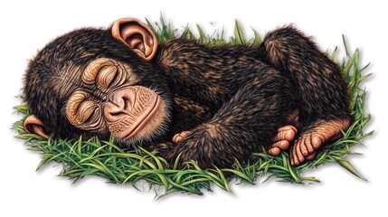 Obraz premium A playful chimpanzee illustration with big eyes and realistic fur, isolated on a clean white background, designed for artistic and modern visuals