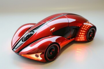 Naklejka premium Red sports car mouse is glowing on a white background, showcasing its sleek design and advanced features