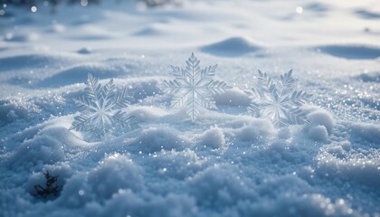 Obraz premium Sparkling Snowflakes on Snowy Landscape Winter Scene