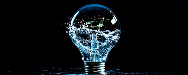 A creative image of a light bulb submerged in water, creating dynamic splashes