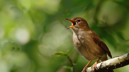Obraz premium Singing nightingale against green background