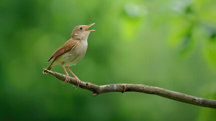 Singing nightingale against green background