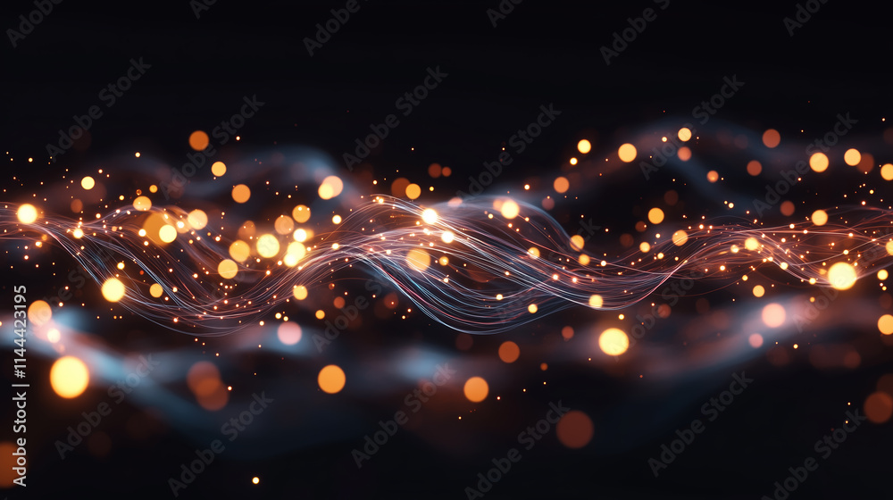 Poster swirling light patterns create a mesmerizing display of golden and white luminescence in a dark back