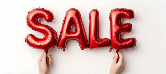 Red foil balloons spell out the word 