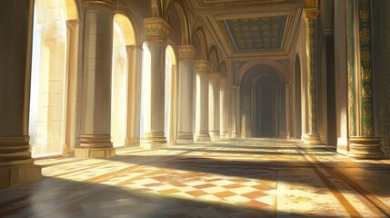 Obraz premium Elegant Light Streaming Through Grand Architectural Interior Hallway