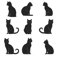 set of cats silhouettes on white