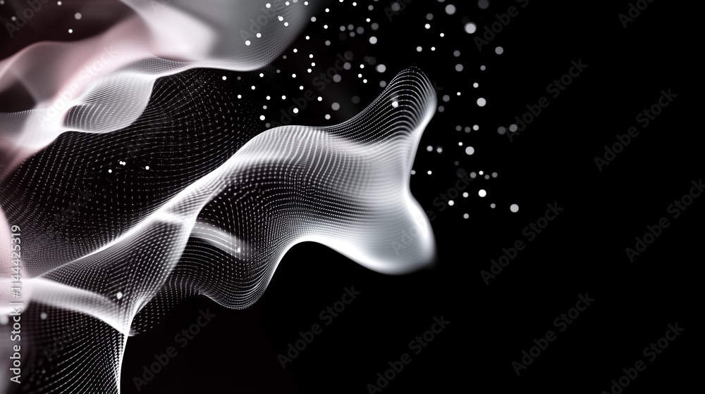Poster dynamic wave of abstract patterns and textures with contrasting background in a digital art display