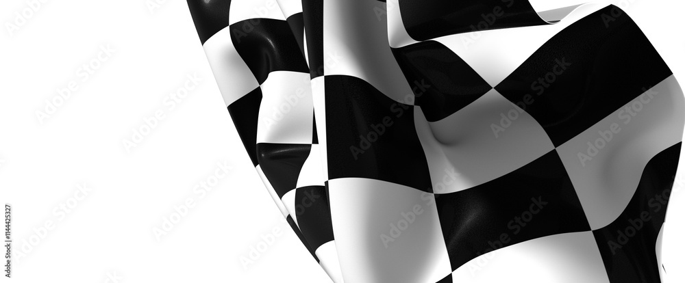 Poster the checkered flag waves signaling the end of the race victory is in sight