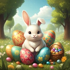 easter bunny with eggs