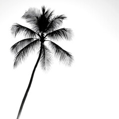 Silhouette of a single palm tree against a bright sky.