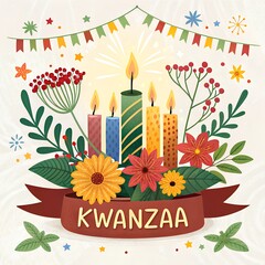  Happy kwanzza with candle flower abstract background