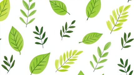 Vibrant Green Leaf Patterns on White Background for Nature Themes