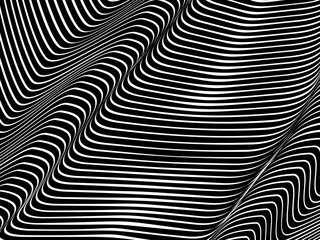 Black background with white wavy abstract lines pattern. Modern abstract background.