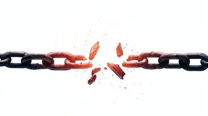 A broken chain glows with sparks, symbolizing liberation and strength, capturing the moment of breaking free from constraints.
