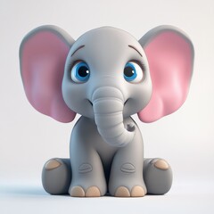 Naklejka premium a gray elephant with pink ears sits on a white background