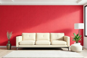 modern living room with red sofa