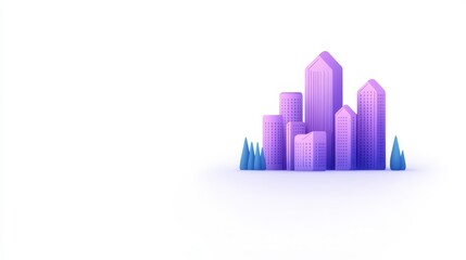 Obraz premium A modern, stylized 3D cityscape featuring purple buildings against a white background, evoking a futuristic urban vibe.