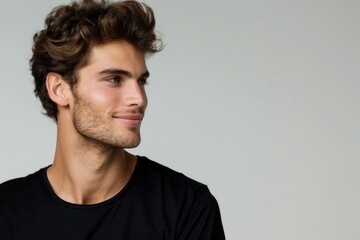 Fototapeta premium Handsome man in black t shirt with confident smile.