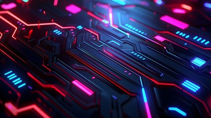 Abstract digital circuit board concept with glowing lines, ideal for tech and electronics presentations