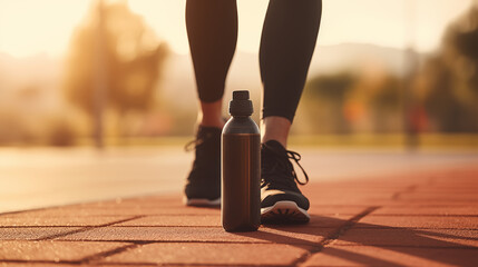  Black Thermos  placed in the Park near the person legs
