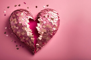 Fototapeta premium Unrequited love - broken heart made of confetti