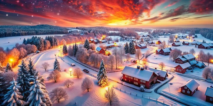 Stunning Aerial Snowflake Photography, Red Background, Winter Wonderland, Christmas Snow, Holiday Scene, Festive Snowflakes