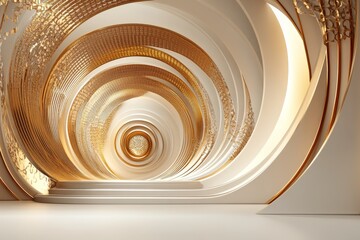 Beautiful spiraling interior with golden patterns and soft lighting in a modern architectural design